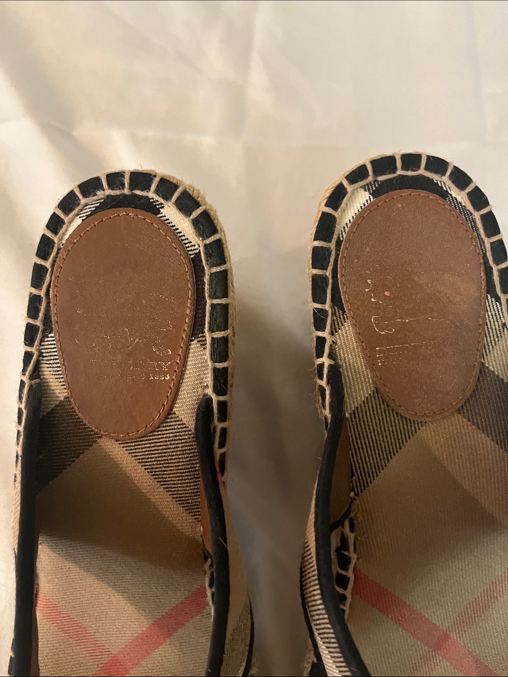 Burberry Tan and Brown Check Espadrille Thong/Wedge Sandals - Picture 3 of 9
